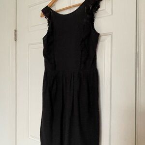 Sezane Black Midi Dress with Ruffle Shoulders